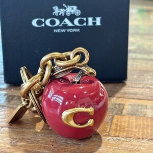 Coach Red and Gold Apple Charm Key Holder